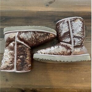 UGG Rose-Gold Sequin Boots with Cream Lining